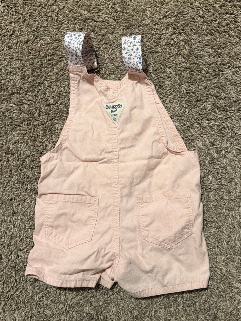 OshKosh B'gosh Light Pink Floral-Striped Strap One-Piece Shortall